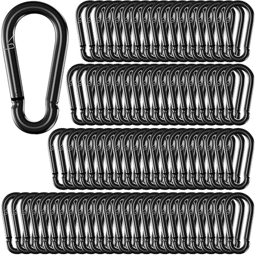 100 Pack 2.36" Spring Snap Hook Carabiners, M6 Galvanized Steel Black Small by SEUNGCH
