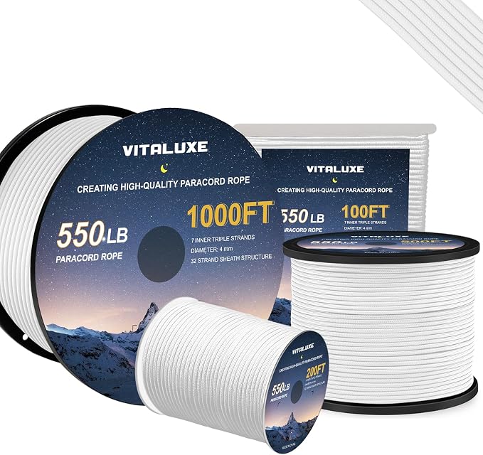 Paracord 550, 7 Triple Strands Utility Rope, Parachute Cord by VITALUXE