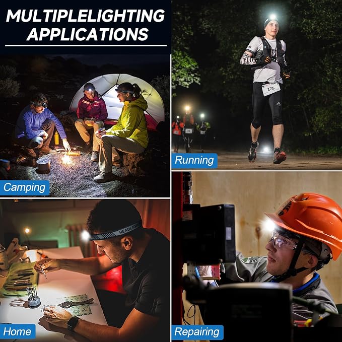 NiaoChao 2Pack Headlamp Rechargeable, 99000 LM Super Bright LED Head Lamp - Image 9