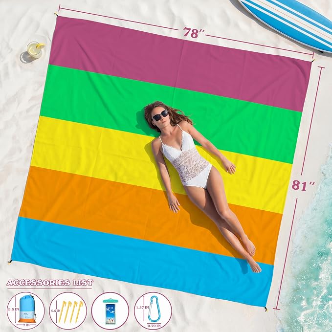 Famstar Beach Blanket Oversized Extra Large 78" X 81", Waterproof Sandproof - Image 2