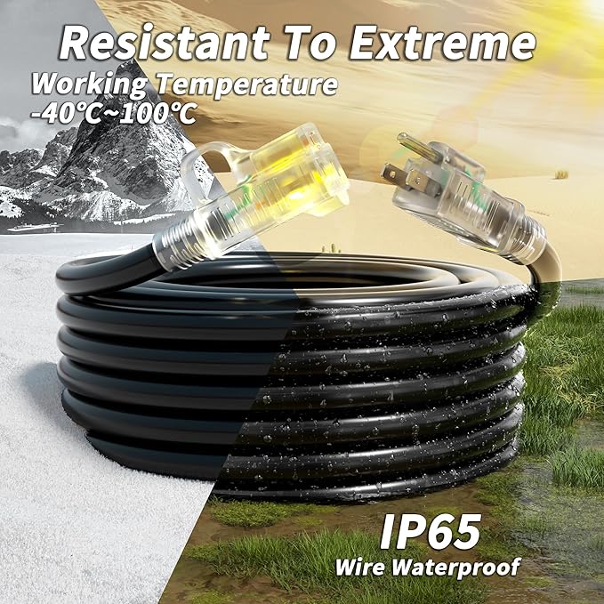 PlugSaf 14/3 Gauge Black Outdoor Extension Cord 25 ft Waterproof - Image 5