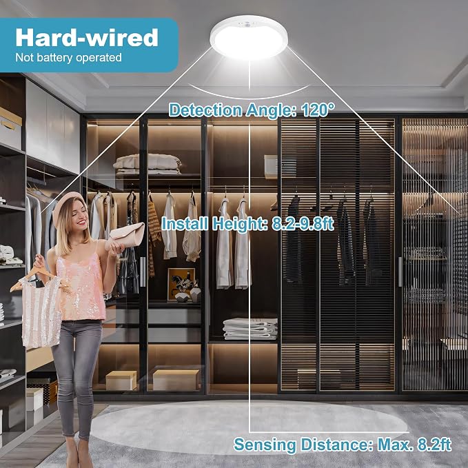 Hard-Wired Motion Sensor Ceiling Lights, 9in 20W Flush Mount Motion LED Ceiling - Image 7