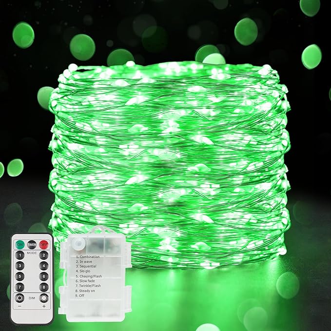 suddus Green Christmas Lights Battery Operatd, 66ft 200LED St Patricks Day by SUDDUS