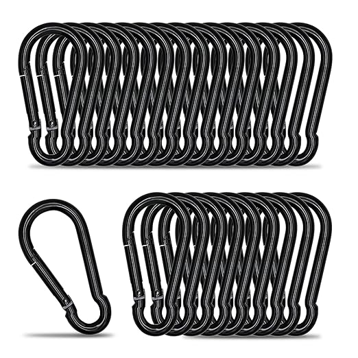 Small Carabiner Clip Hook, 1.97 inch 25 pcs Black Heavy Duty Spring Snap Hook by KINLINK