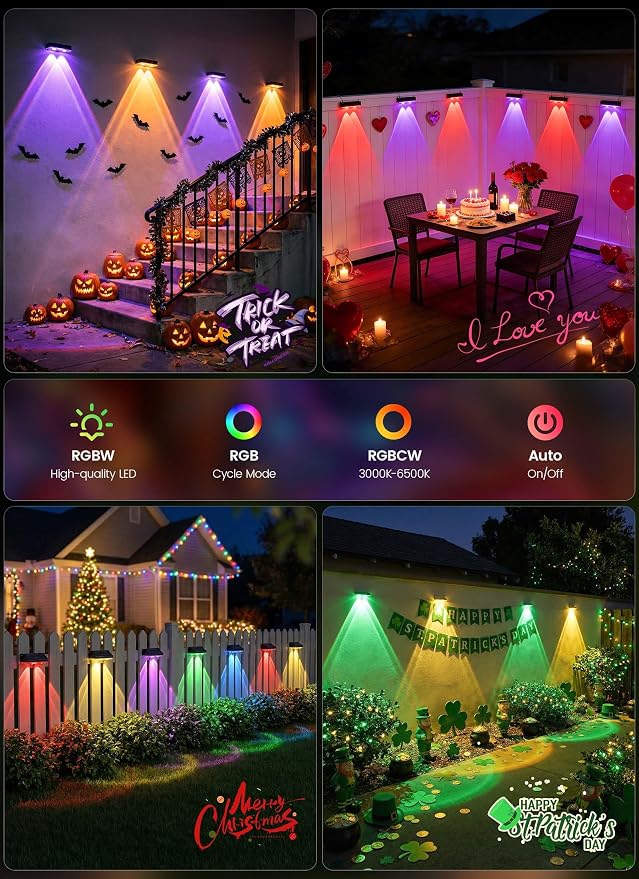 Brightown 6 Pack Solar Lights Outdoor Waterproof, Color Changing Solar Fence - Image 6
