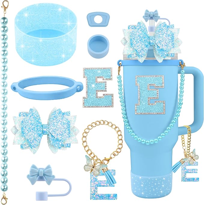 9PCS Blue for Stanley Cup Accessories Set Bling Initials Bow Charms for Stanley by Unknown
