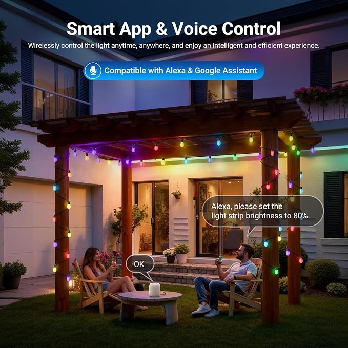 NEEWER 96ft Outdoor String Lights, App Control Smart AI RGBW Hanging Outside - Image 4
