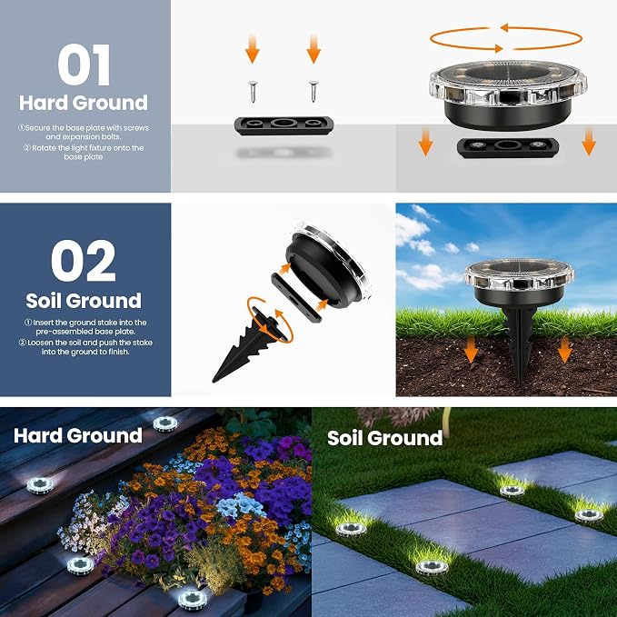 SOLPEX Solar Ground Lights 12 Pack, Solar Pathway Lights Outdoor Waterproof - Image 6