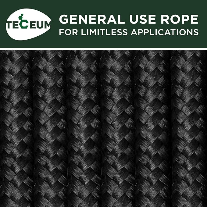 TECEUM Rope – 150 Feet x 1/4 Inch – Black – Strong All-Purpose Utility Rope – - Image 9