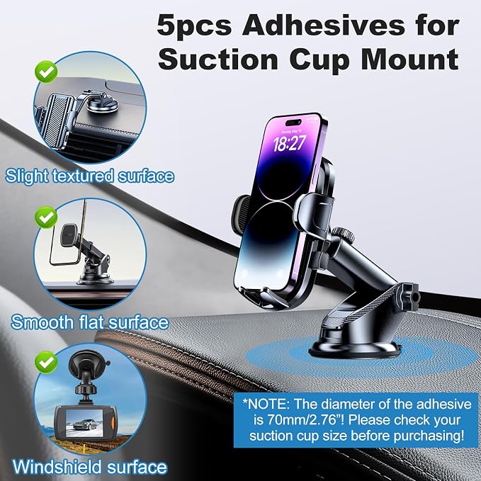 5pcs Sticky Adhesive Pads for Car Phone Mount, 70mm/ 2.76" Double-Sided Heavy - Image 2