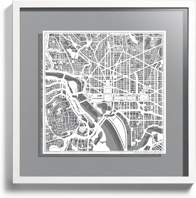 Washington D.C.s Cut Map framed by O3 Design Studio, 18x18 inches, paper by O3DESIGNSTUDIO
