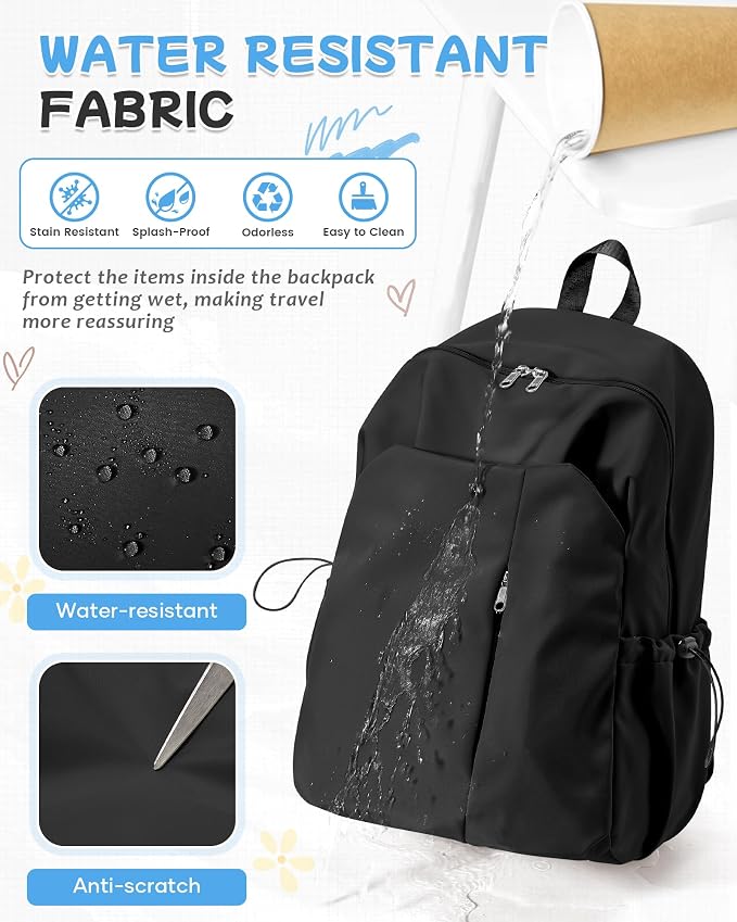 SEAFEW Black Backpack for School, High School Bookbag Back Pack for Teens Girls - Image 7
