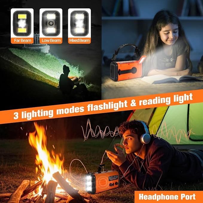 20000mAh Emergency Solar Crank Radio, 4 Ways Powered Portable Weather Radio - Image 5