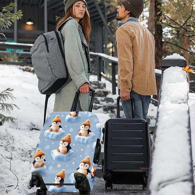 ANNA QUEEN Winter Penguin Luggage Cover, Cute Penguin on Ice Pattern Suitcase - Image 2