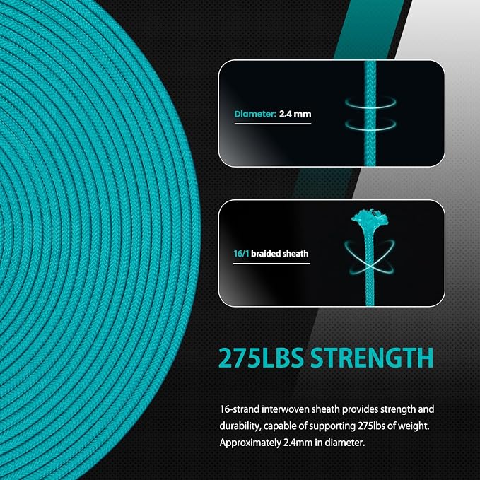 Abma Cord 2.4mm Paracord 275 100ft Nylon Rope 4 Strands Tactical Parachute Cord - Image 4