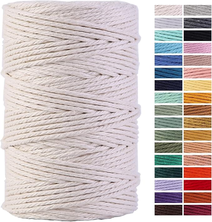 Macrame Cord 4mm x 220Yards 100% Natural Cotton Macrame Rope Cotton Cord by AestheticDesignforYou