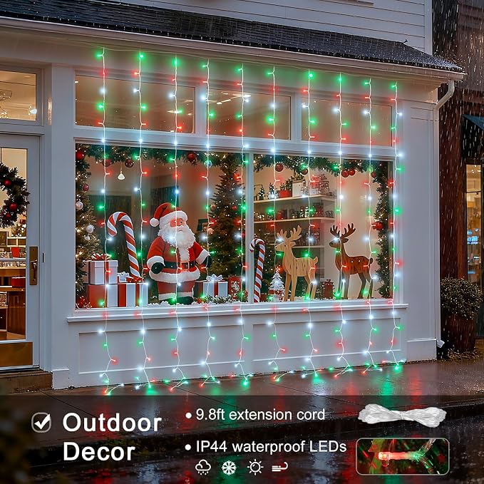 JMEXSUSS 300LED Red White and Green Christmas Curtain Lights - Image 2