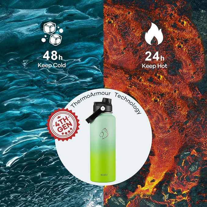 BUZIO 40oz Insulated Water Bottle, Triple Wall Stainless Steel Water Flask - Image 2