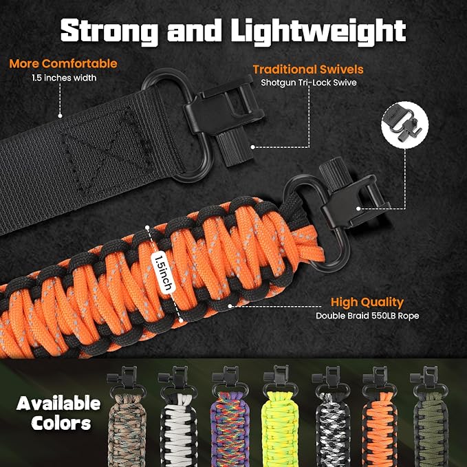 Double Braide 550LB Shotgun Sling 2 Point Paracord Rifle Sling, Non-Slip - Image 2
