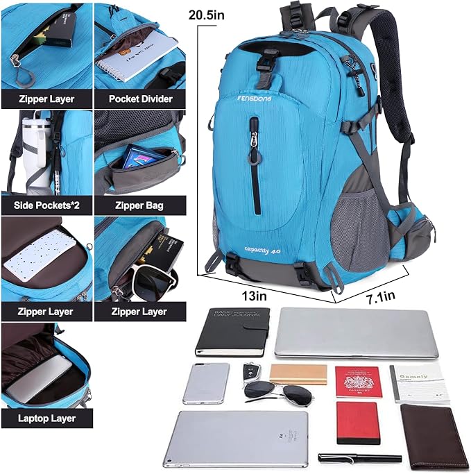 FENGDONG 40L Waterproof Lightweight Hiking, Travel Backpack - Image 3