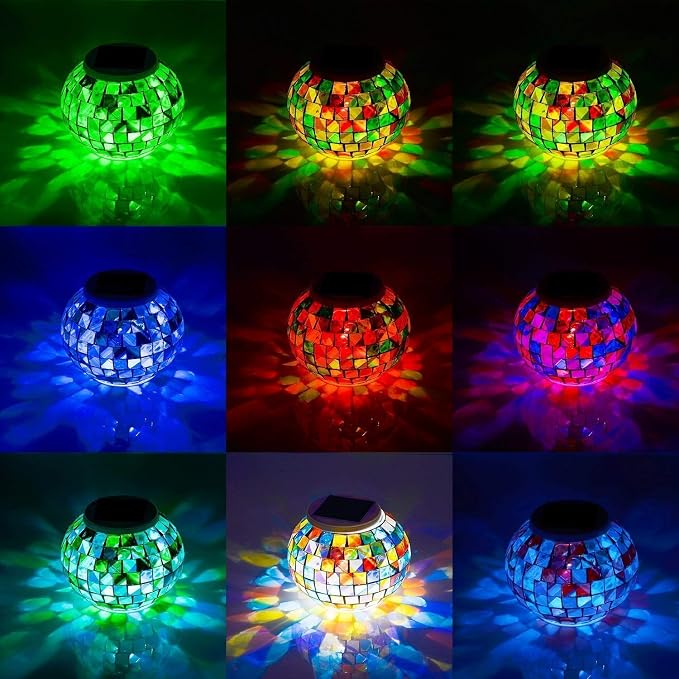 WSgift Color Changing Solar Powered Glass Mosaic Ball Led Garden Lights - Image 2