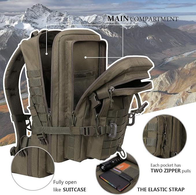 Hannibal Tactical MOLLE Assault Backpack, Tactical Backpack Military Army - Image 3