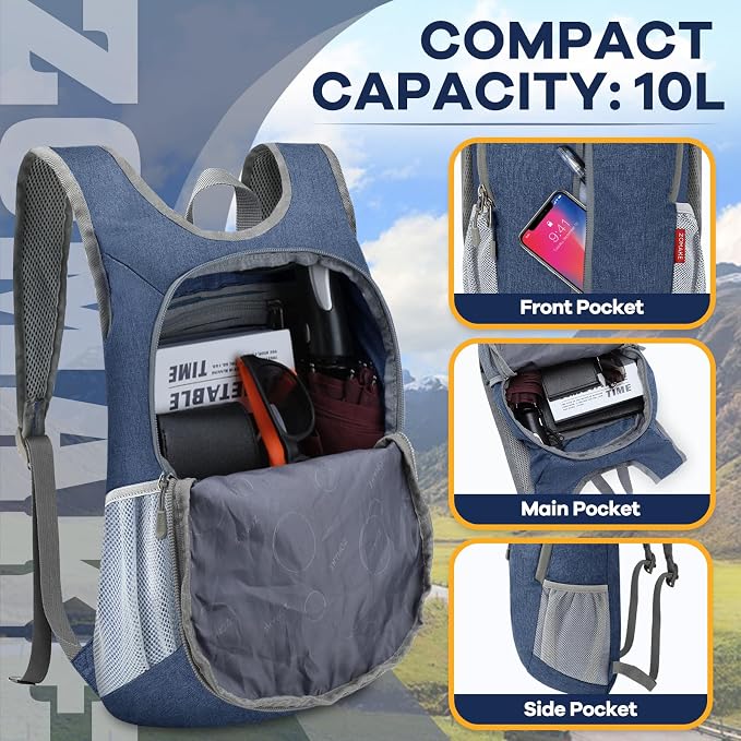 ZOMAKE 10L Ultra Lightweight Packable Backpack, Small Daypack Light Foldable - Image 3