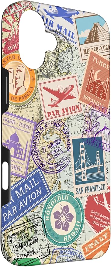 World Map Travel Passport Stamps Postage Stamp Case - Image 3