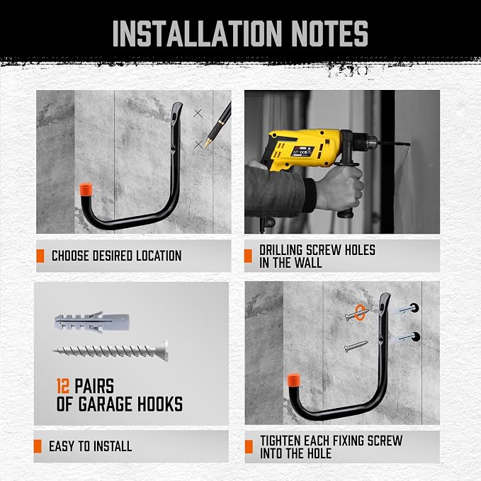 HORUSDY 6 Pack 8 Inch Heavy Duty Garage Hooks, Wall Mount Storage Hangers - Image 5