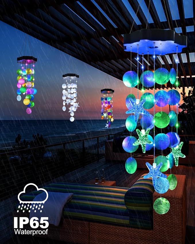Toodour Solar Wind Chimes for Outside, Shells Light Gifts for Mom Grandma Women - Image 3