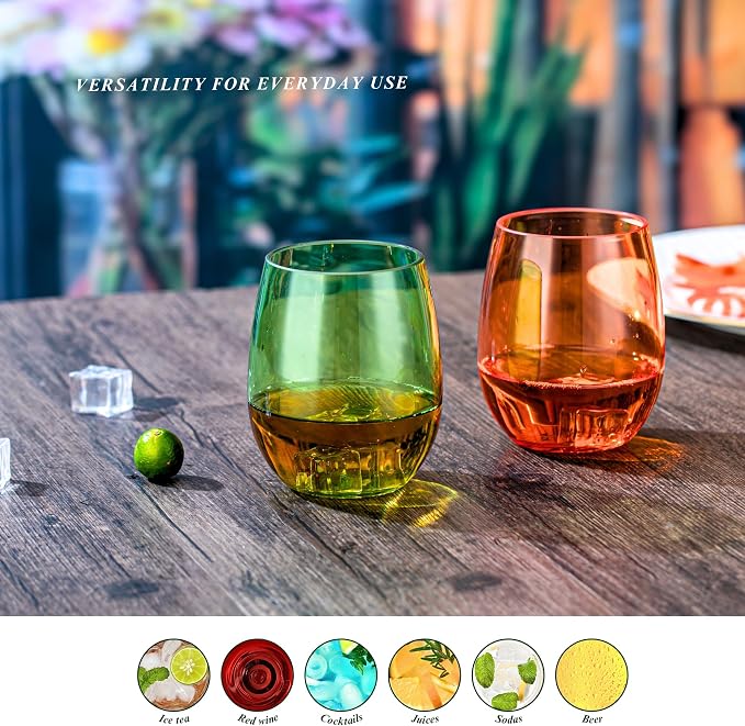 18oz Colorful Stemless Wines Cups, Shatter-Proof Acrylic Glasses Drinkware - Image 5