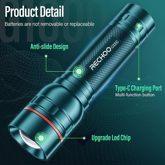 RECHOO Rechargeable Flashlight 2 Pack, Bright Military Grade Torch Light High - Image 3