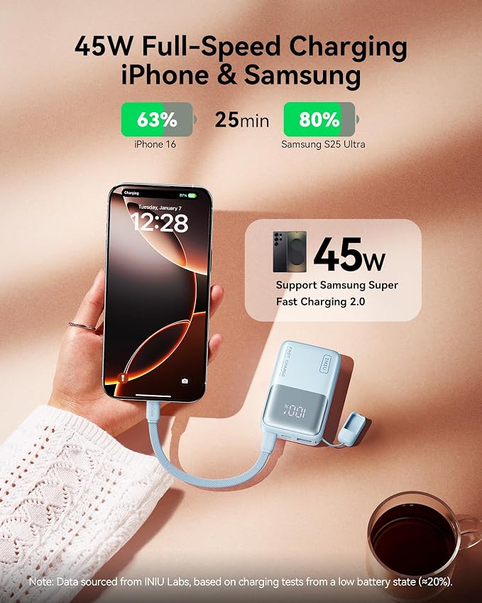 INIU Pocket Size Portable Charger, Ultra Small 10000mAh 45W PD Power Bank - Image 3