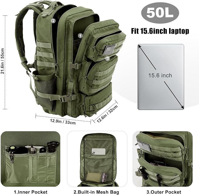 Military Tactical Backpack 50L Large Day Backpack - Image 3