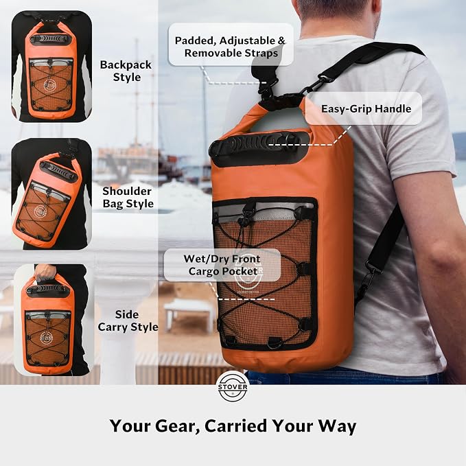 STOVER 5/10/25/30/40/55L Waterproof Dry Bag- Roll-Top Backpack w/Phone Case- - Image 3