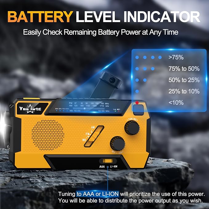 Hand Crank Emergency Radio 7400mWh Solar Hand Crank Radio Built in 3 Charging - Image 7
