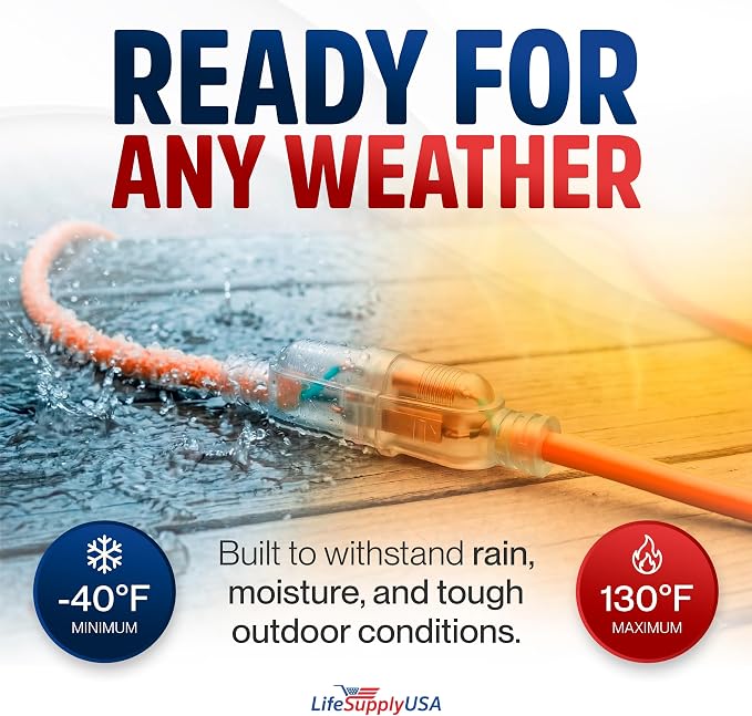 6ft Outdoor/Indoor Extension Cord 12/3 Gauge Extra Heavy Duty 3 Prong SJTW - Image 5