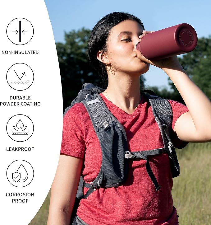 Bambaw 16 oz Water Bottle Non-insulated, Metal Water Bottle Red, Single Walled - Image 3