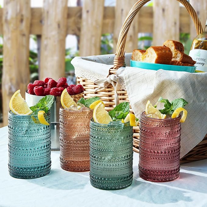Khen Hobnail Beaded Highball Drinking Tumbler Glasses | Set of 4 | Color - Image 2