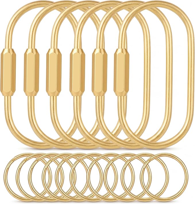 Tiezzi 6 Pack Gold Carabiner Key Ring Clip, Premium Brass Screw Locking by Unknown