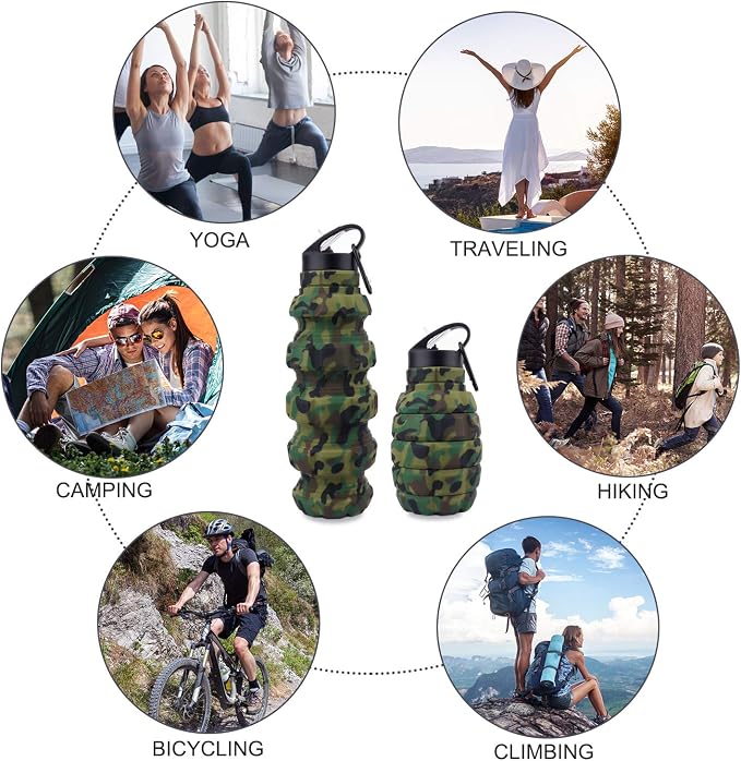 Collapsible Travel Water Bottle19.6 oz, Reuseable Silicone Foldable Water - Image 4