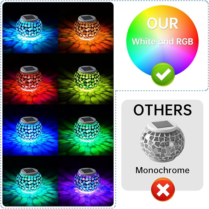 WSgift Color Changing Solar Powered Glass Mosaic Ball Led Garden Lights - Image 4
