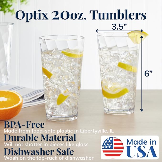 US Acrylic Optix Plastic Reusable Drinking Glasses 20oz Water Cups in Clear | - Image 2
