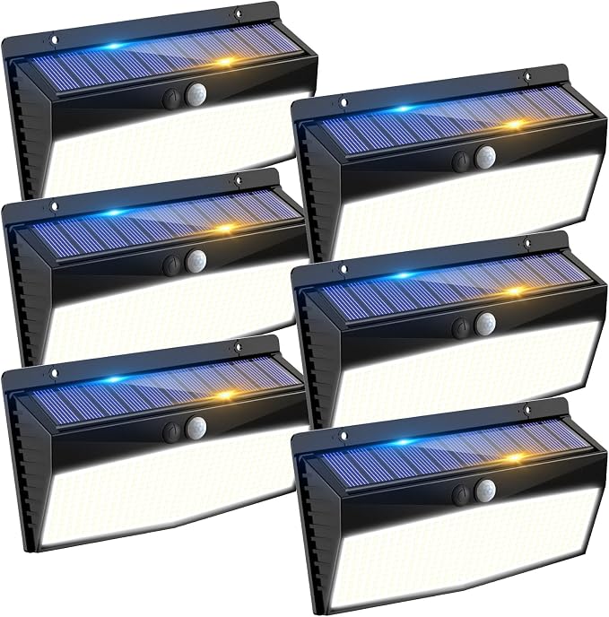 6 Pack 368 LED Solar Motion Sensor Lights Outdoor, Solar Fence Lights by Peasur