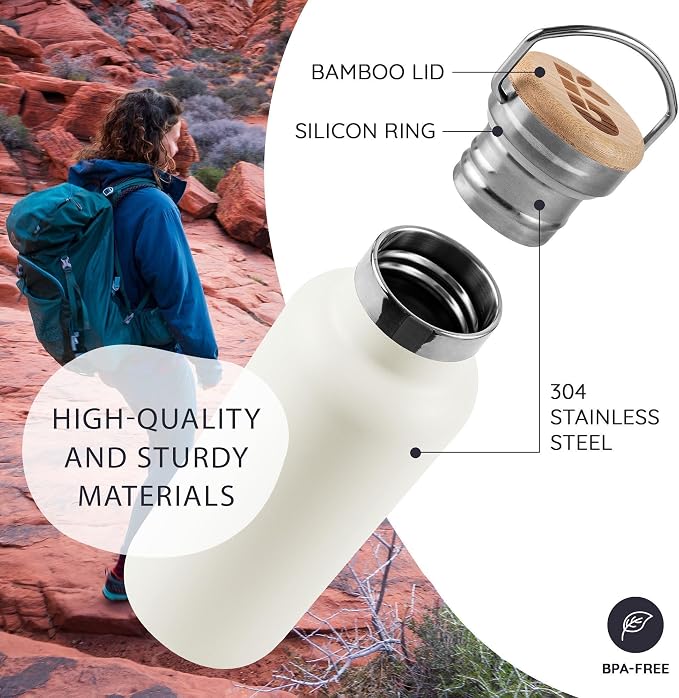 Bambaw Insulated Metal Water Bottle 32 oz, Double Wall 32 oz Water Bottle - Image 2