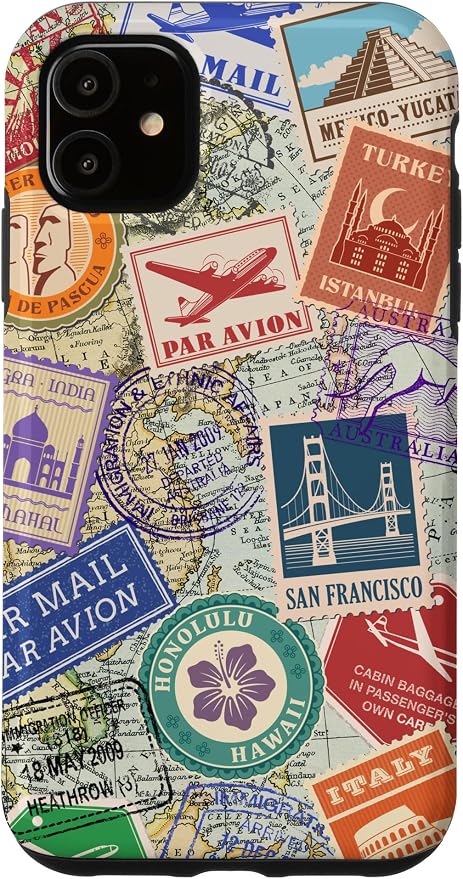 World Map Travel Passport Stamps Postage Stamp Case by Unknown