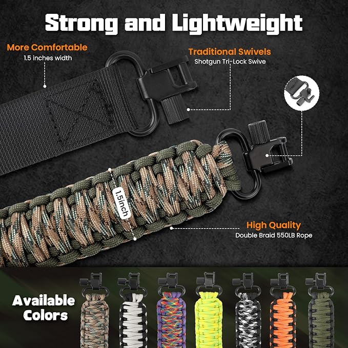 Double Braide 550LB Shotgun Sling 2 Point Paracord Rifle Sling, Non-Slip - Image 2