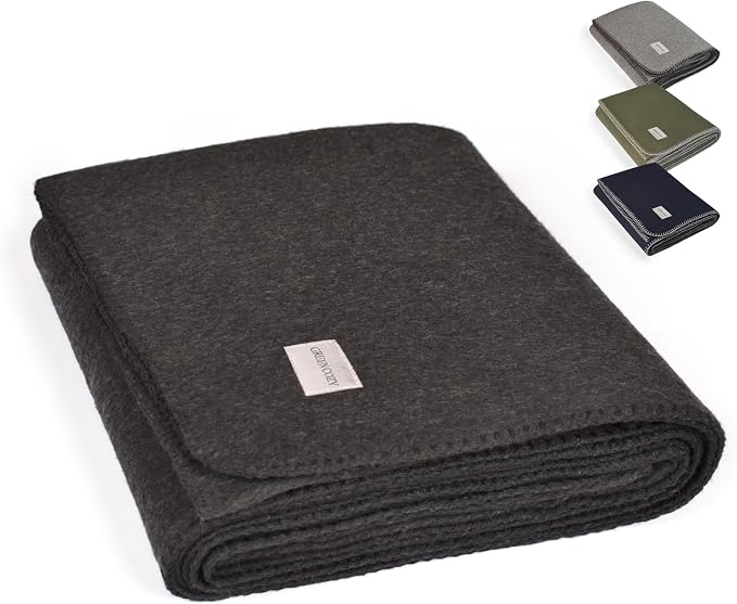 Military Style Wool Blanket – Cushioned, Breathable, Warm & Washable – by GREENCOZY