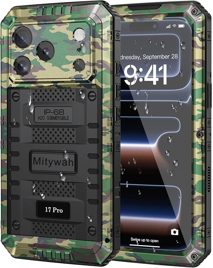 Mitywah Waterproof Case for iPhone 17 Pro, Rugged Metal Case by Mitywah