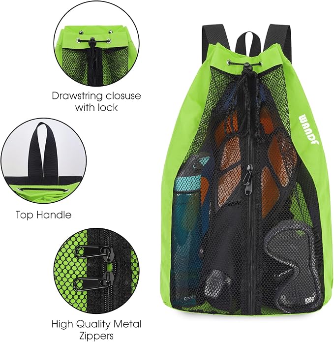 WANDF Swim Bag Mesh Drawstring Backpack Beach Backpack - Image 7